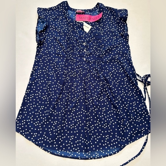 Oh! Mamma maternity navy blue pleated top with white hearts. NWT size Medium.A18 - Picture 3 of 9
